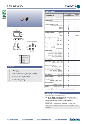 GVXO-523 Datasheet PDF Golledge Electronics Ltd