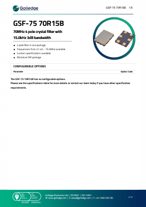 GSF-7570R15B Datasheet PDF Golledge Electronics Ltd