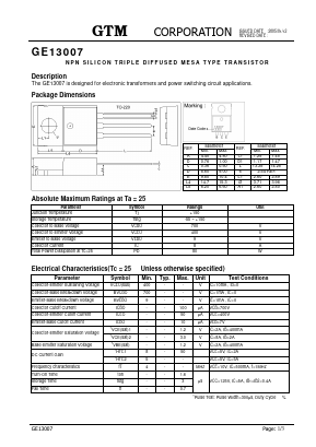 GE13007 Datasheet PDF GTM CORPORATION