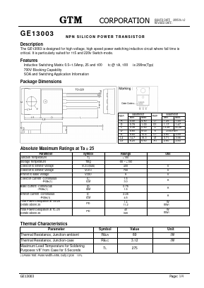 GE13003 Datasheet PDF GTM CORPORATION