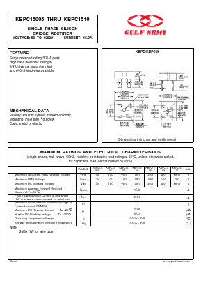 KBPC15005 Datasheet PDF Gulf Semiconductor