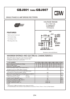 GBJ805 Datasheet PDF Goodwork Semiconductor Co., Ltd.