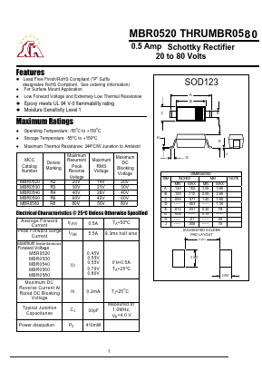 MBR0520 Datasheet PDF Gaomi Xinghe Electronics Co., Ltd.