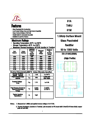 S1A Datasheet PDF Gaomi Xinghe Electronics Co., Ltd.