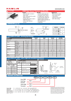 59085-3-T-S-A Datasheet PDF HAMLIN Position and Movement Sensor Solutions
