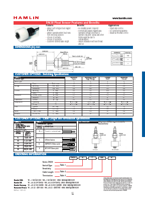 59630-1-T-01-A Datasheet PDF HAMLIN Position and Movement Sensor Solutions