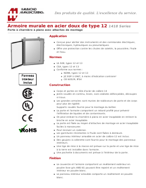 1418M8 Datasheet PDF Hammond Manufacturing Ltd.
