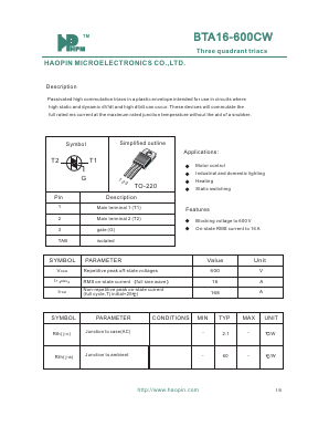 BTA16-600CW Datasheet PDF HAOPIN MICROELECTRONICS CO.,LTD