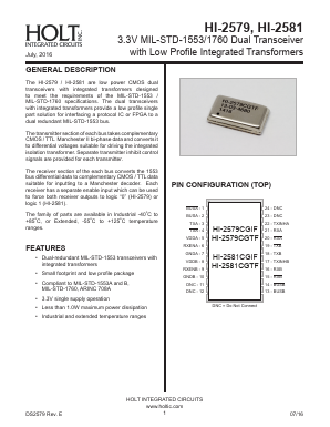 HI-2579CGI Datasheet PDF Holt Integrated Circuits