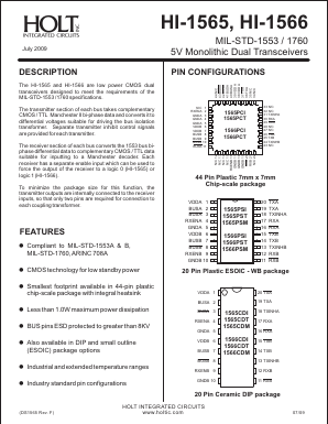 HI-1565CDI Datasheet PDF Holt Integrated Circuits