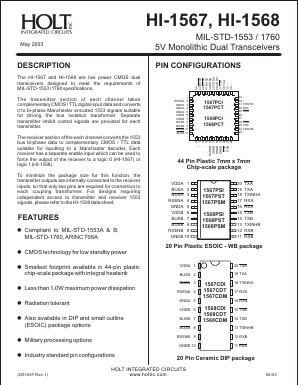 HI-1567PSIT Datasheet PDF Holt Integrated Circuits