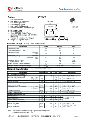 2N7002W Datasheet PDF GUANGDONG HOTTECH INDUSTRIAL CO.,LTD.