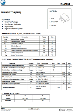 2SA1661 Datasheet PDF Shenzhen Jin Yu Semiconductor Co., Ltd. 