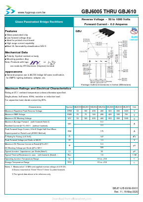 GBJ6005 Datasheet PDF HY ELECTRONIC CORP.