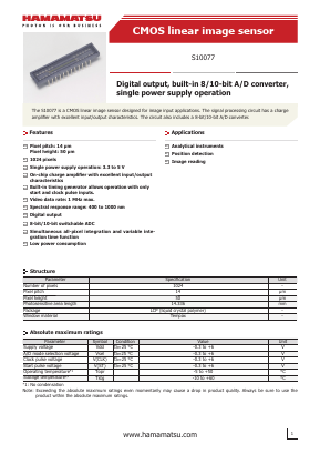 S10077 Datasheet PDF Hamamatsu Photonics