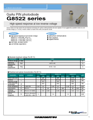 G8522-01 Datasheet PDF Hamamatsu Photonics