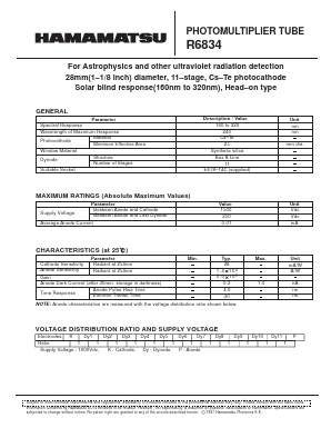 R6834 Datasheet PDF Hamamatsu Photonics
