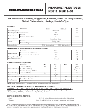 R5611 Datasheet PDF Hamamatsu Photonics