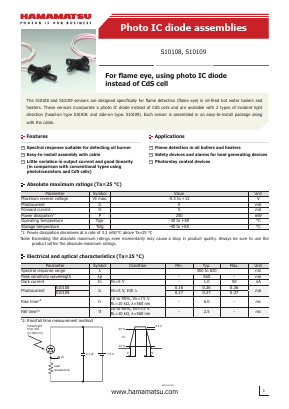 S10109 Datasheet PDF Hamamatsu Photonics