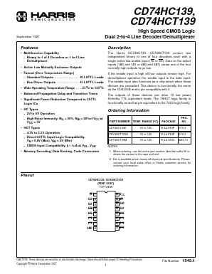 CD74HC139E Datasheet PDF Harris Semiconductor