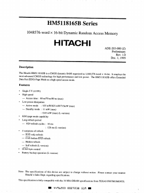HM5118165B Datasheet PDF Hitachi -> Renesas Electronics