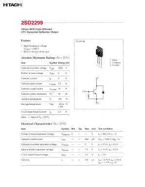 2SD2299 Datasheet PDF Hitachi -> Renesas Electronics