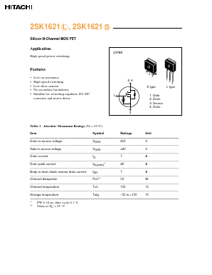 2SK1621 Datasheet PDF Hitachi -> Renesas Electronics