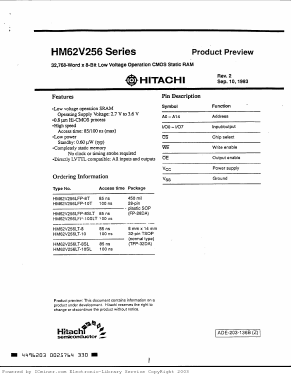 HM62V256LFP-8SLT Datasheet PDF Hitachi -> Renesas Electronics