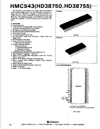 HMCS43 Datasheet PDF Hitachi -> Renesas Electronics