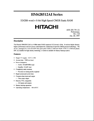 HM628512ALFPI-8 Datasheet PDF Hitachi -> Renesas Electronics