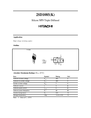 2SD1085 Datasheet PDF Hitachi -> Renesas Electronics