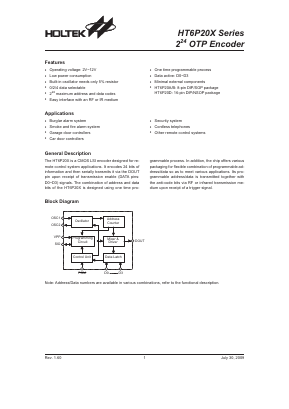 HT6P20A Datasheet PDF Holtek Semiconductor