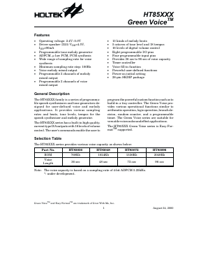 HT85072 Datasheet PDF Holtek Semiconductor