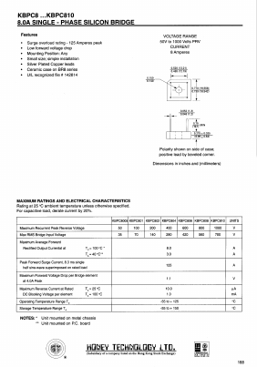 KBPC810 Datasheet PDF Honey Technology