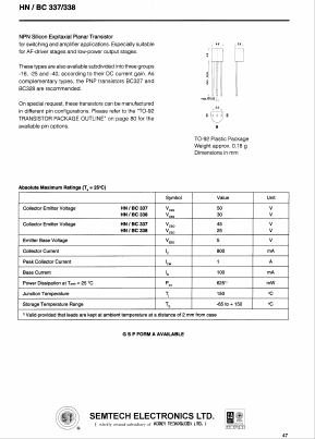 BC337-16 Datasheet PDF Honey Technology