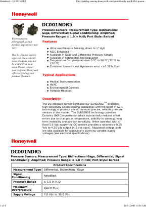 DC001NDR5 Datasheet PDF Honeywell International
