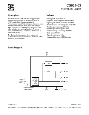 ICS651G-03T Datasheet PDF Integrated Circuit Systems