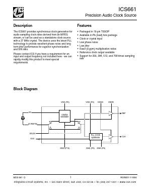 ICS661 Datasheet PDF Integrated Circuit Systems