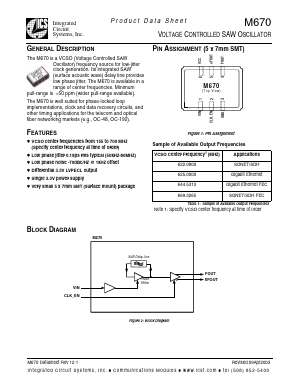 M670 Datasheet PDF Integrated Circuit Systems