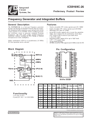 ICS9169C-26 Datasheet PDF Integrated Circuit Systems