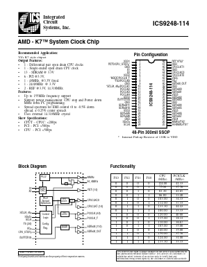 ICS9248YF-114-T Datasheet PDF Integrated Circuit Systems