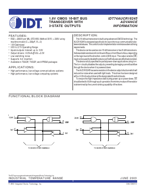 IDT74AUCR16245PAI Datasheet PDF Integrated Device Technology