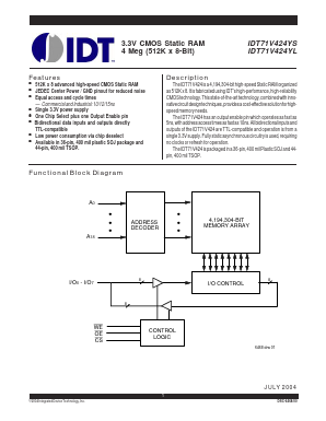 IDT71V424YL Datasheet PDF Integrated Device Technology