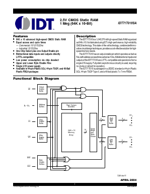 IDT71T016SA10PH Datasheet PDF Integrated Device Technology