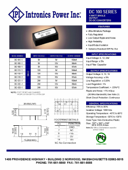 DC100 Datasheet PDF Intronics Power, Inc.