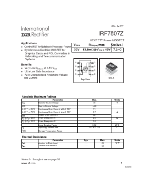 IRF7807Z Datasheet PDF International Rectifier