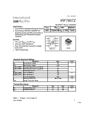 IRF7807Z Datasheet PDF International Rectifier