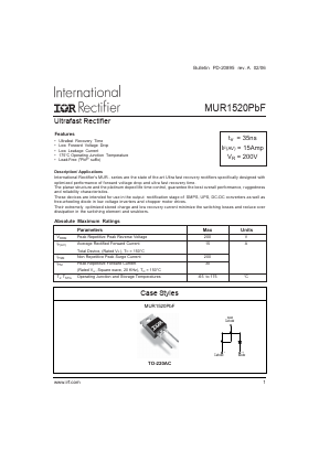 MUR1520PBF Datasheet PDF International Rectifier
