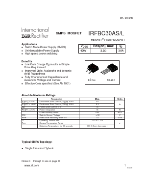 IRFBC30AS/L Datasheet PDF International Rectifier