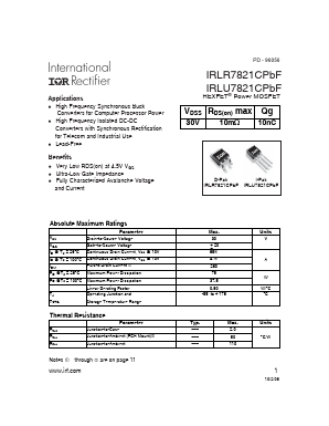 IRLU7821CPBF Datasheet PDF International Rectifier
